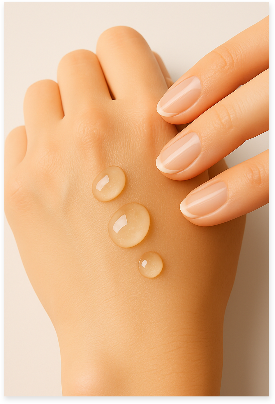 手の甲に3つのオイルの滴