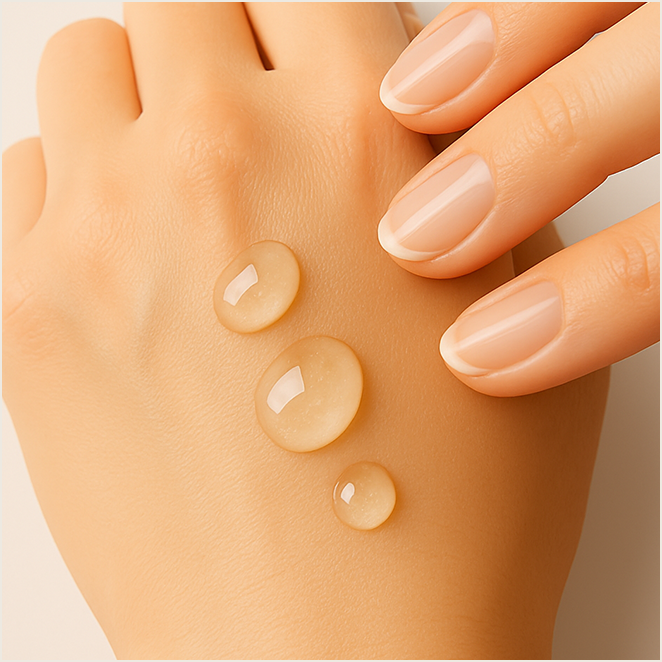 手の甲に美容液の滴